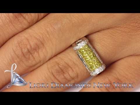 LR-23  - 1.50 Carat Fancy Yellow & White Diamond Cocktail Fashion Ring 14k White Gold