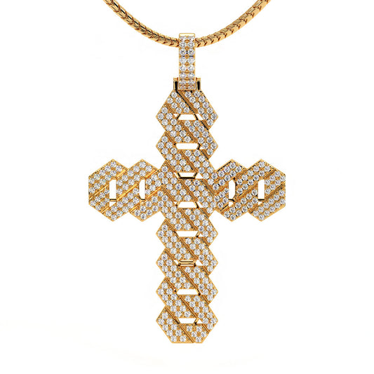 2.75ctw Diamond Cuban Link Cross Pendant 14k Yellow Gold