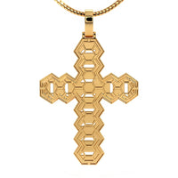 2.75ctw Diamond Cuban Link Cross Pendant 14k Yellow Gold