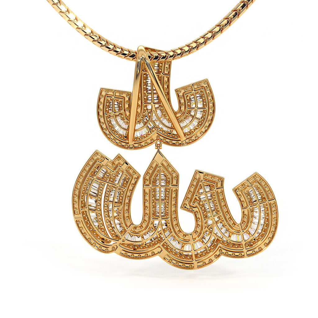 3.10ctw Baguette & Round Allah Diamond Pendant 14k Yellow Gold