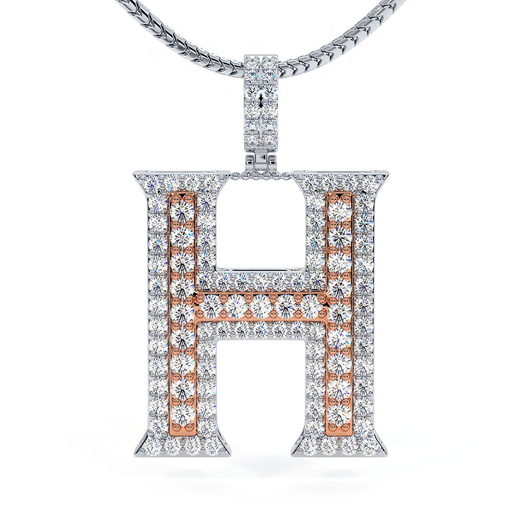 1.35ctw Letter H Diamond Initial Pendant 14k White & Rose Gold