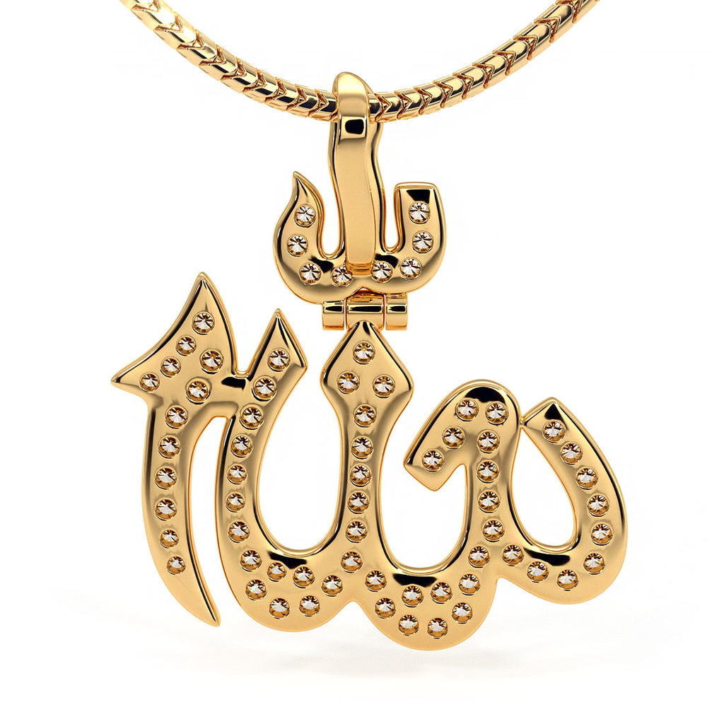 10k Yellow Gold Allah Charm Rope Chain 22 Inch Necklace 10kt Pendant R – G  Bar