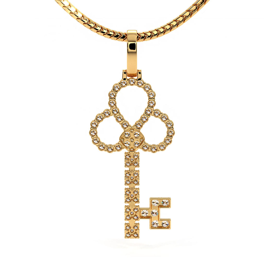 14K Yellow Gold Key Pendant Love Charm Women Men Necklace