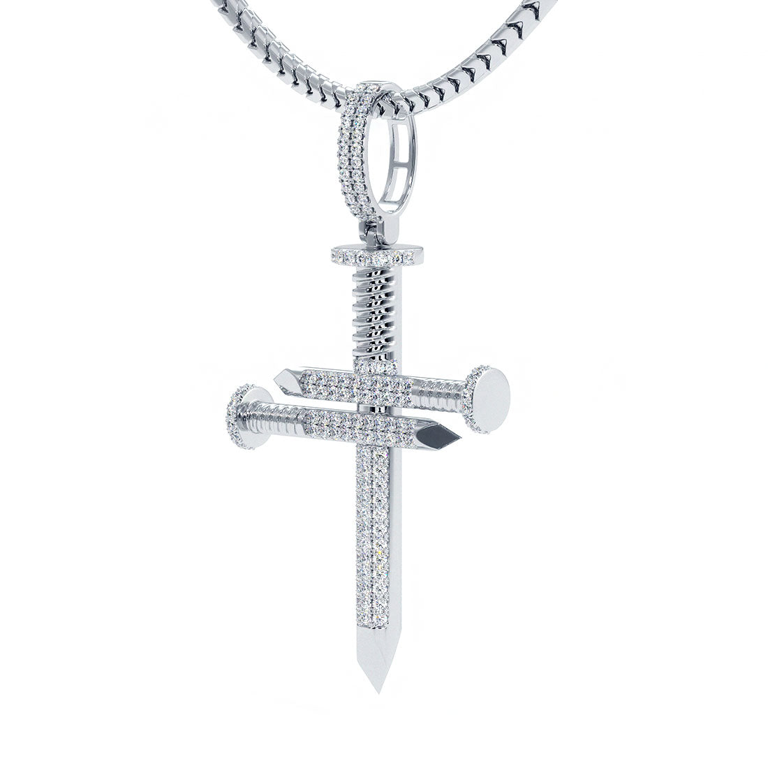 0.70ctw Diamonds Nail Cross Pendant 14k White Gold – Liori Diamonds