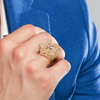 3.79ctw Natural Diamonds Men's Star Ring Set In 14k Yellow Gold