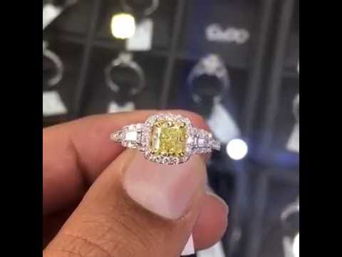 FD-155 - 1.75 Carat Fancy Yellow Cushion Cut Diamond Engagement Ring 14k Vintage Style