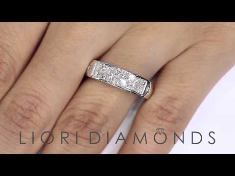 WBA-50 - 1.30 Carat Princess Cut Natural Diamond Unisex Wedding Band Ring 18k White Gold