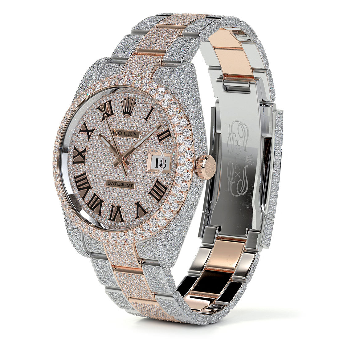 24ctw Natural Diamonds Rolex Datejust 41mm Custom Pave Roman Numeral Dial Two Tone Oyster Band