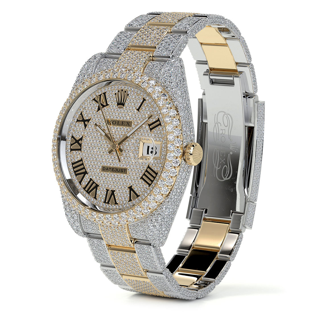 24ctw Natural Diamonds Rolex Datejust 41mm Custom Pave Roman Numeral Dial Two Tone Oyster Band