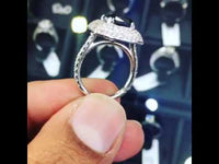 BDR-036 - 3.71 Carat Cushion Cut Black Diamond Engagement Ring 14k Pave Halo Vintage Style