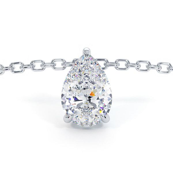 0.75 Carat Pear Shape Solitaire Diamond Pendant Set In 14k White Gold