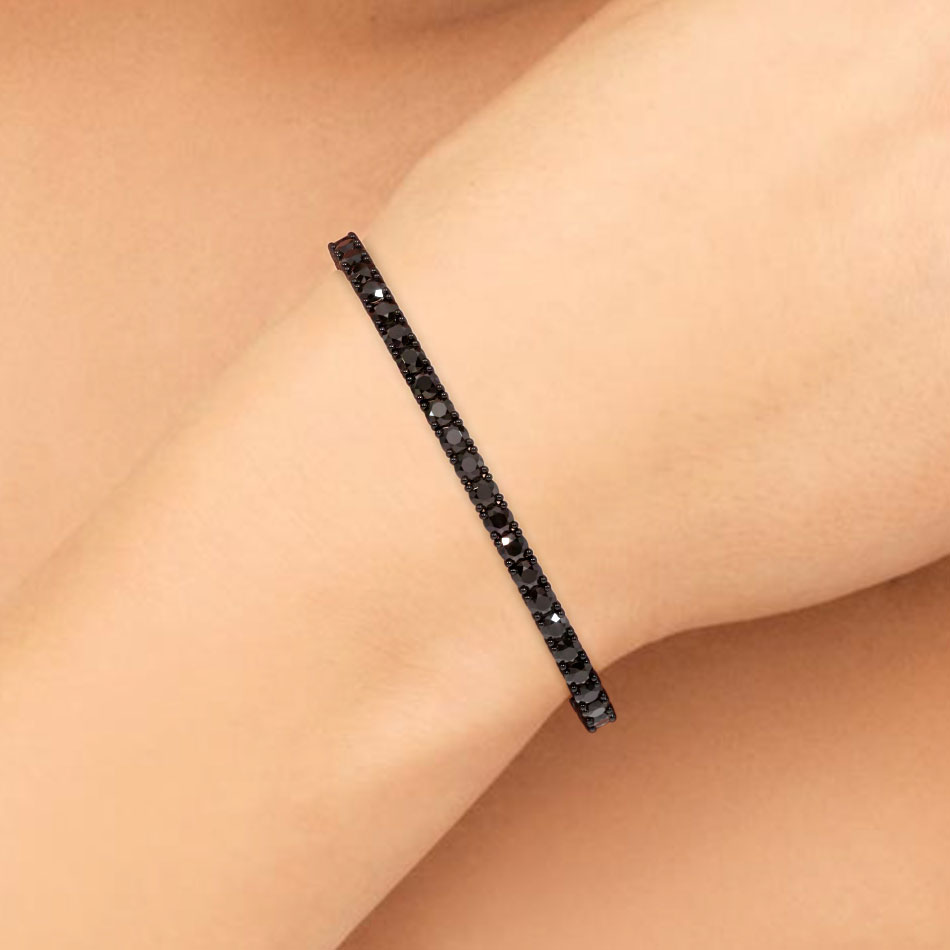 7.50ctw Round Brilliant Black Diamond Tennis Bracelet set in 14k Black Gold