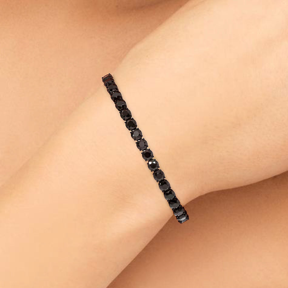 12ctw Round Brilliant Black Diamond Tennis Bracelet set in 14k Black Gold