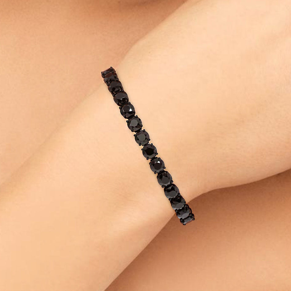 21.00ctw Round Brilliant Black Diamond Tennis Bracelet set in 14k Black Gold
