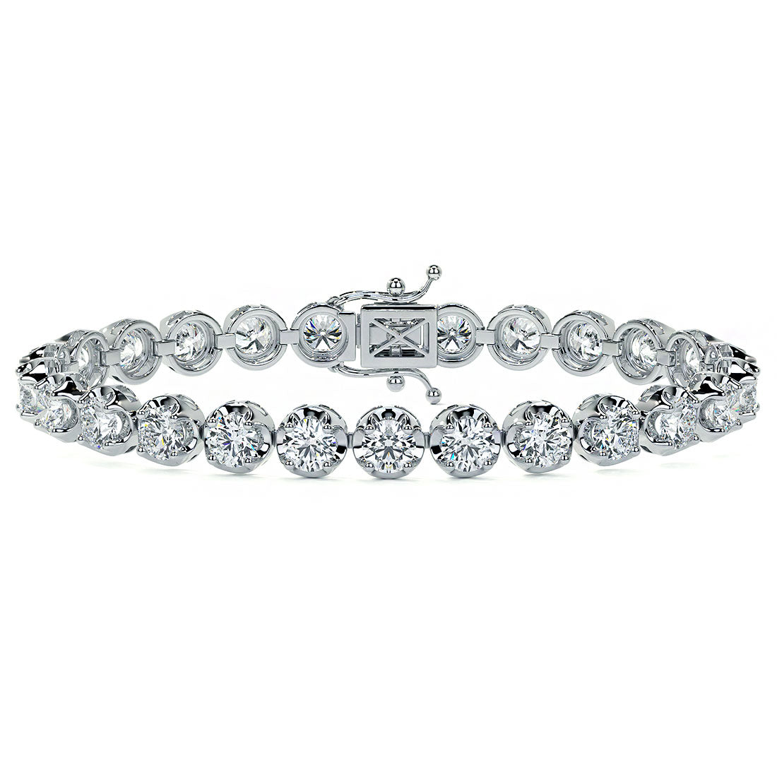 8.50ctw Round Brilliant Buttercup Diamond Tennis Bracelet set in 14k White Gold