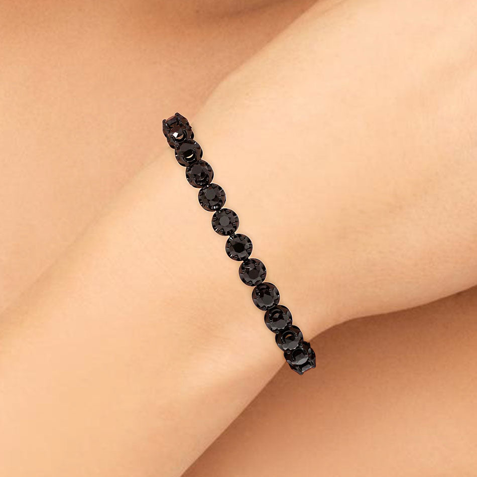8.50ctw Round Brilliant Buttercup Black Diamond Tennis Bracelet set in 14k Black Gold