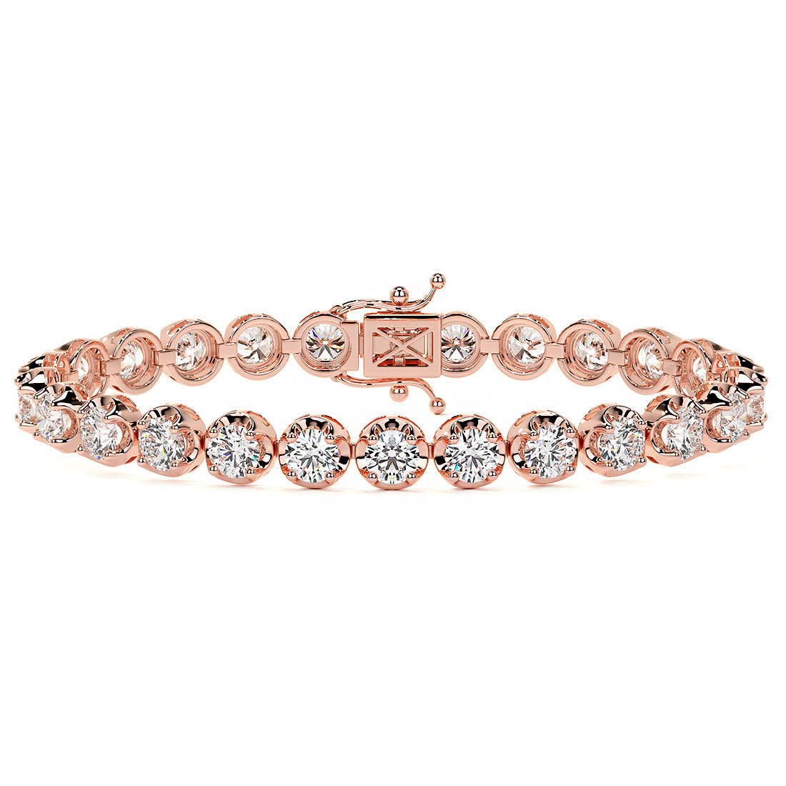 8.50ctw Round Brilliant Buttercup Diamond Tennis Bracelet set in 14k Rose Gold