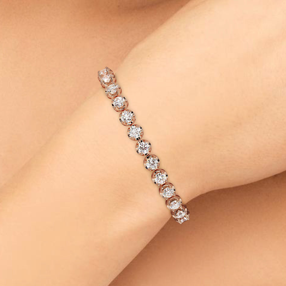 8.50ctw Round Brilliant Buttercup Diamond Tennis Bracelet set in 14k Rose Gold