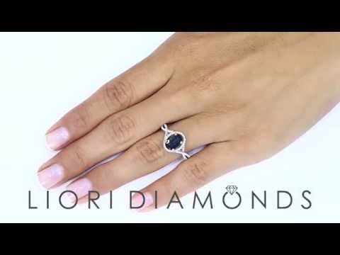 LR-28 - 2.11 Carat Natural Blue Sapphire & White Diamond Cocktail Fashion Ring 18k Gold