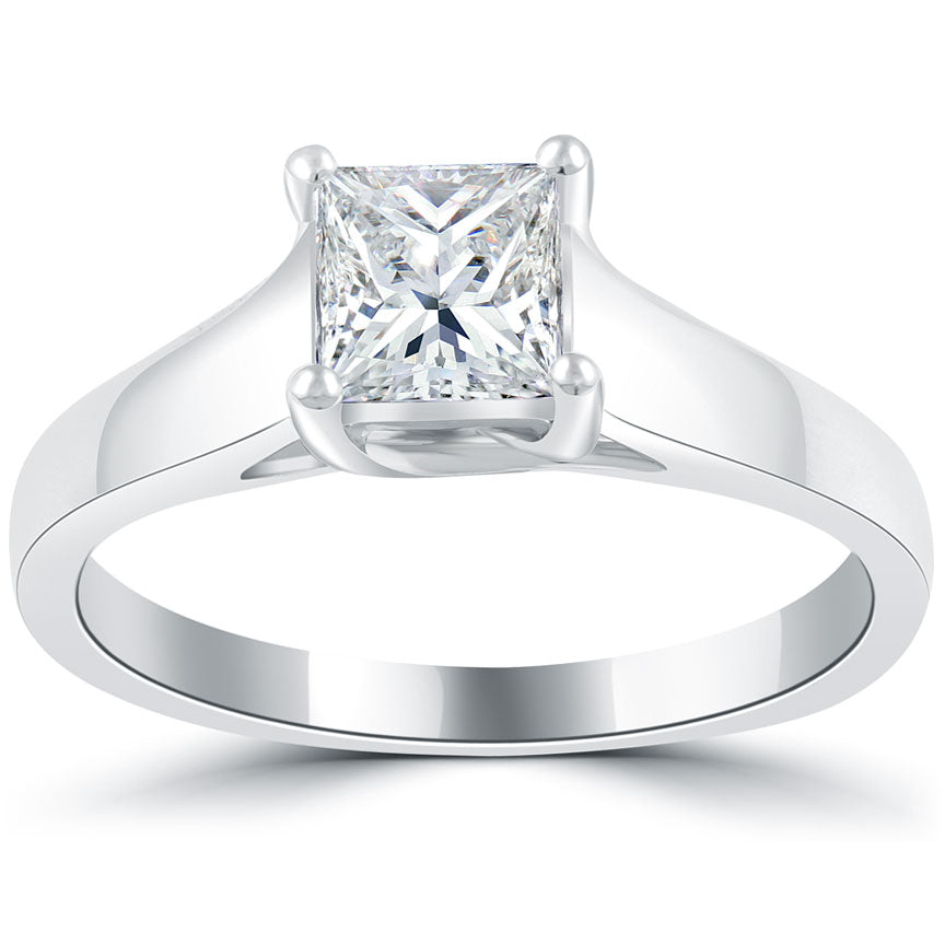 0.95 Carat E-VS2 Princess Cut Diamond Solitaire Engagement Ring 14k White Gold