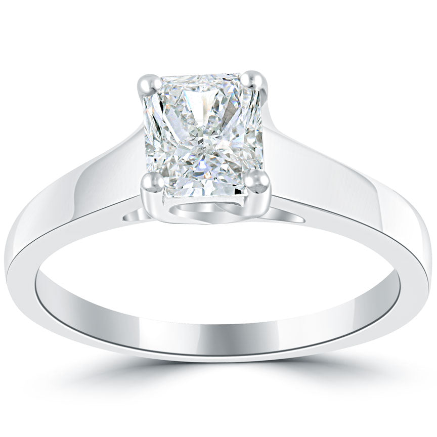 0.90 Carat F-SI1 Radiant Cut Diamond Solitaire Engagement Ring 14k White Gold