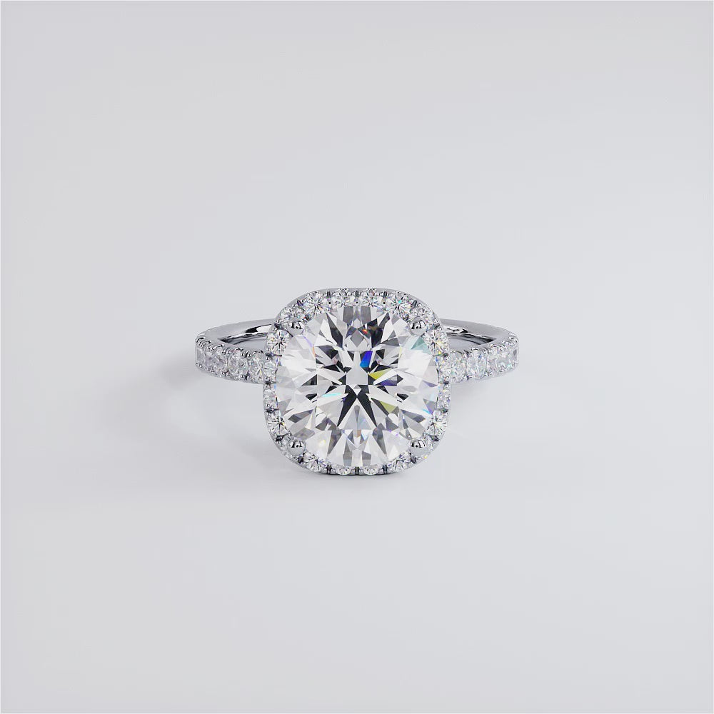 3.5 Carat Round Brilliant Petite Squarish Halo Micropavé