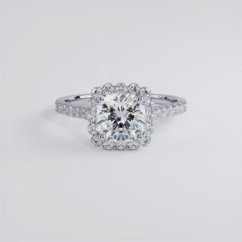 1.5 Carat Cushion Cut Beaded Prong Halo