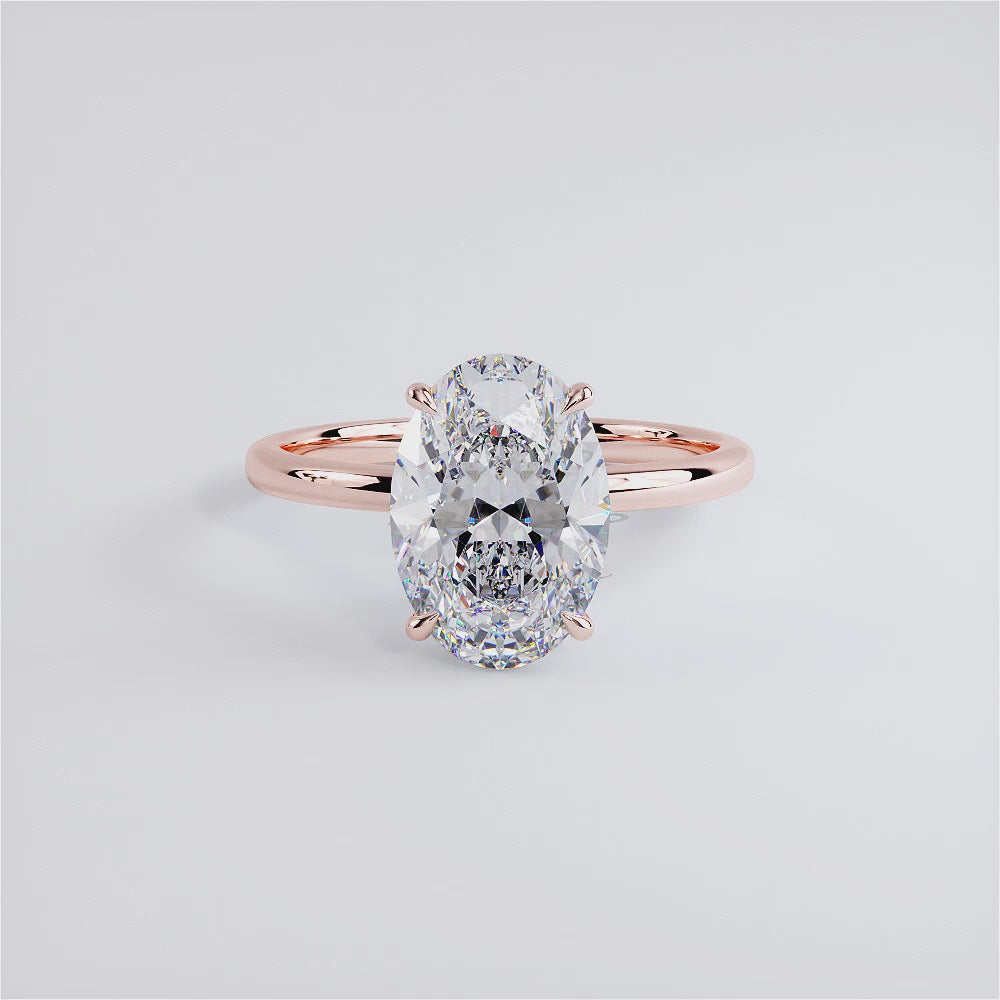 3.37ctw GIA Certified Oval Cut Petite Under Halo Lab Grown Diamond Engagement Ring set in 14k Rose Gold