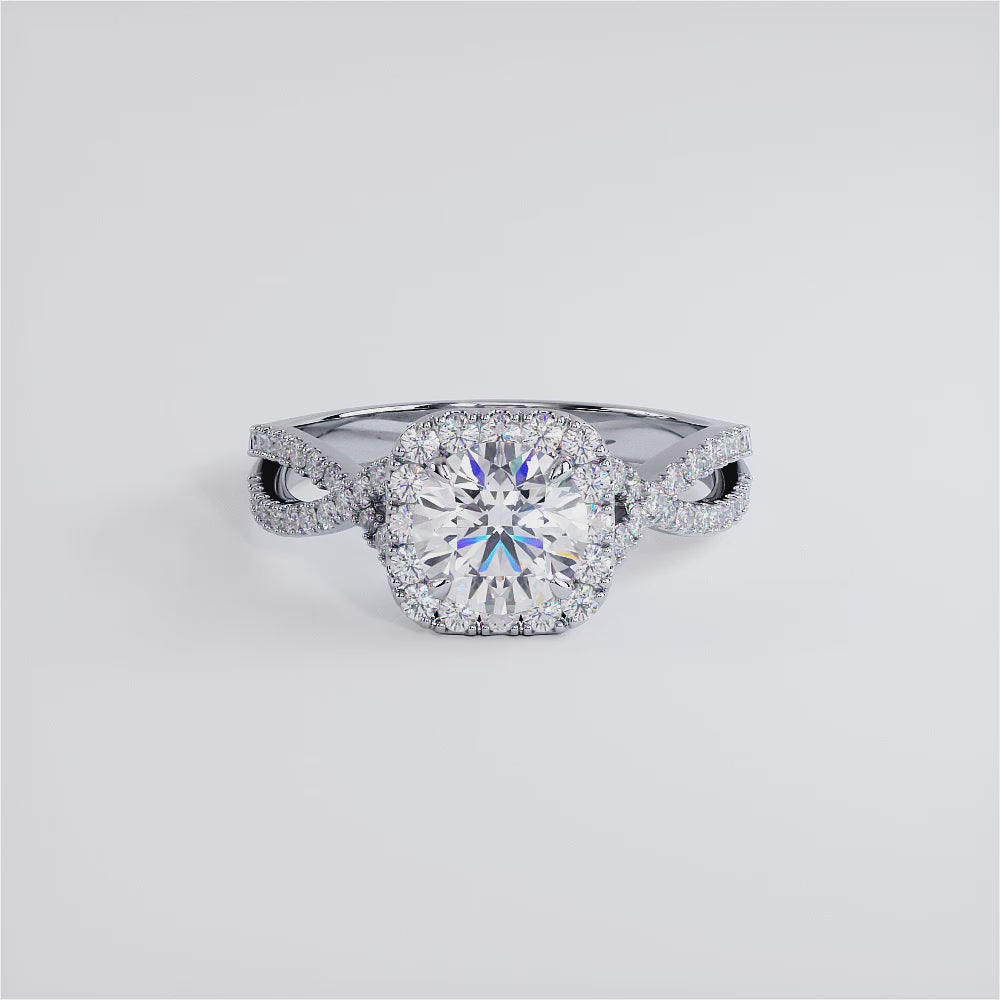 1 Carat Round Brilliant Infinity Twist Square Halo