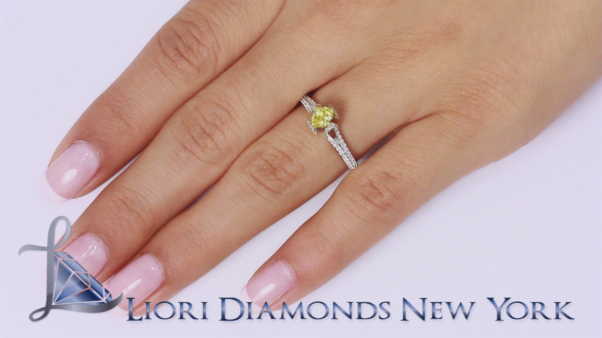 0.90 Carat Natural Fancy Yellow Oval Cut Diamond Engagement Ring 18k White Gold