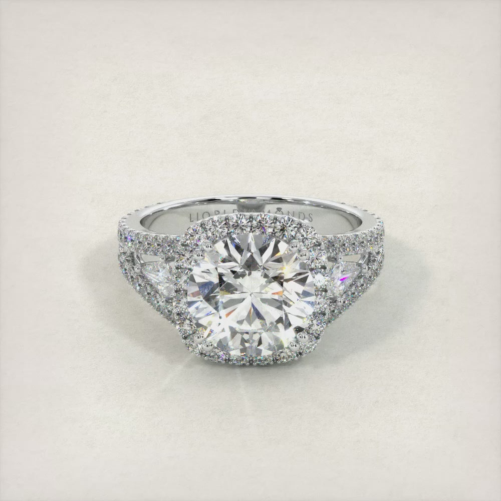 2.5 Carat Round Brilliant Three Stone Micropavé Split Shank