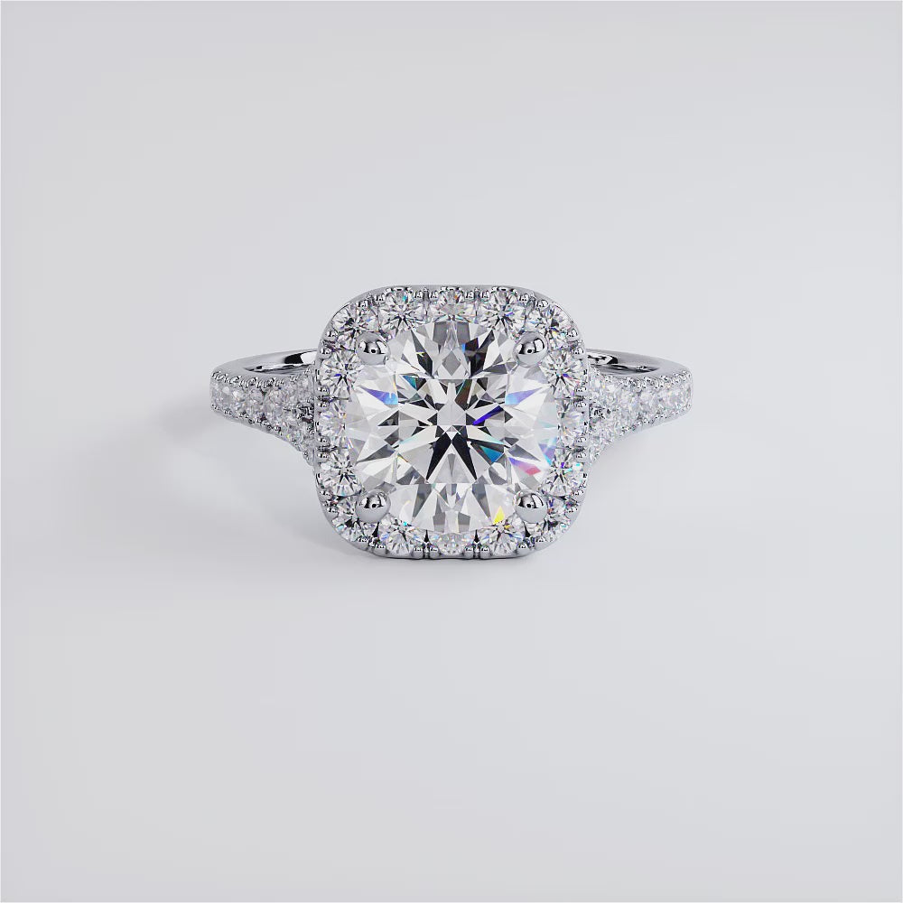 2 Carat Round Brilliant Halo Split Shank Micropavé