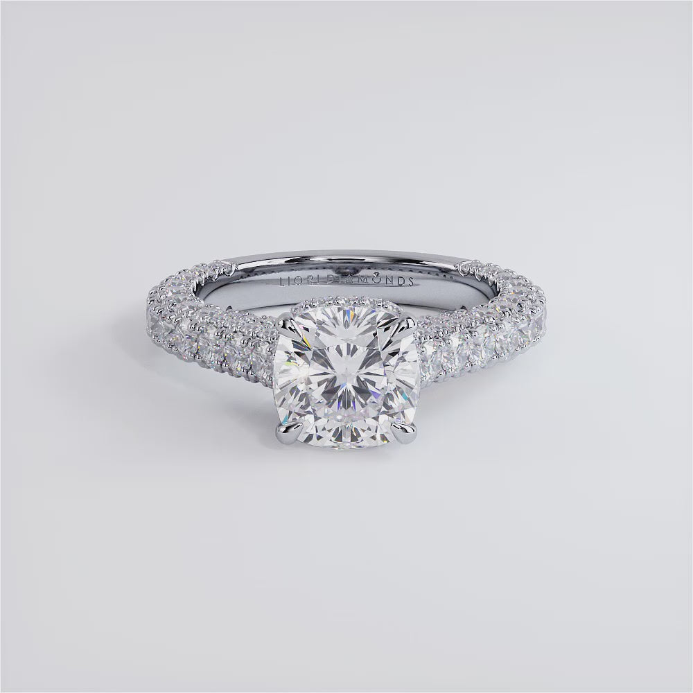 2 Carat Cushion Cut Trio Micropavé Under Halo