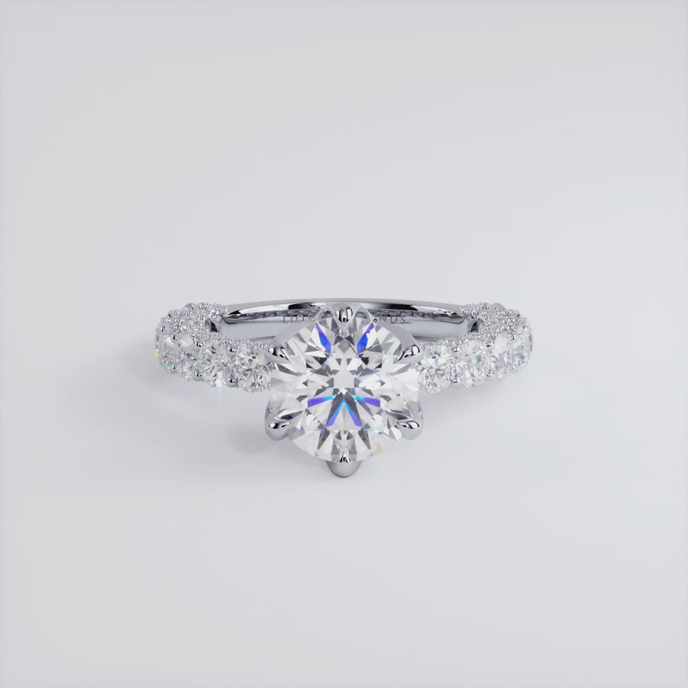 5.79ctw GIA Certified G-VS1 Round Brilliant 6 Prong Micropavé U Shape Lab Grown Diamond Engagement Ring 14k White Gold