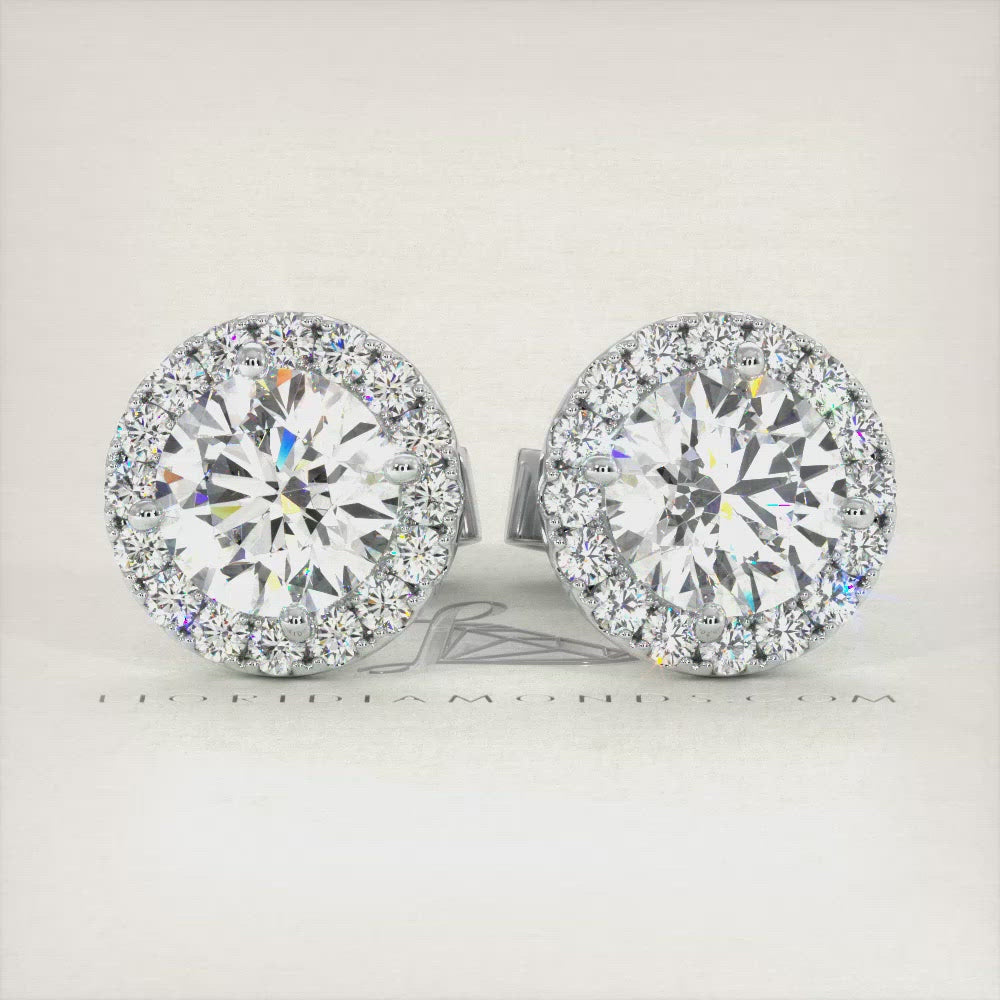 2.50 Carat G-SI Pave Halo Diamond Studs Earrings 18k White Gold