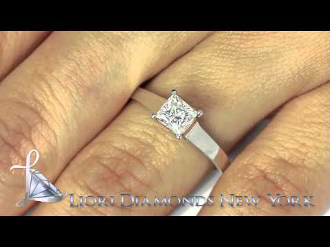 A-014 - 0.85 Carat D-SI1 Princess Cut Diamond Solitaire Engagement Ring 14k White Gold