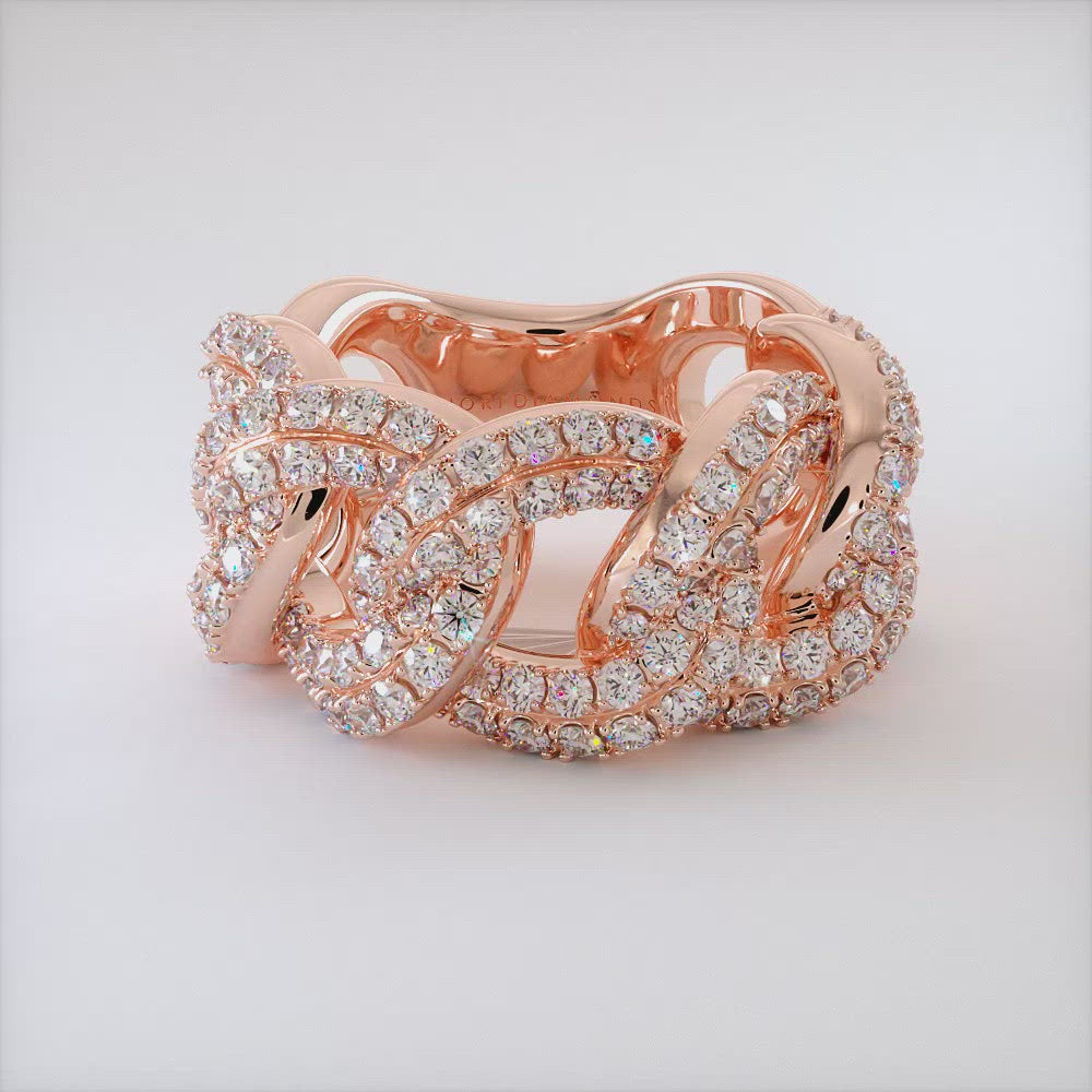 2.06 Carat F-VS Pave Cuban Link Diamond Ring 14k Rose Gold