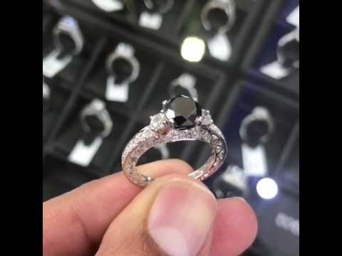 BDR-161 - 3.08 Carat Certified Natural Black Diamond Engagement Ring 14k White Gold