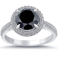 2.47 Carat Certified Natural Black Diamond Engagement Ring 18k Gold Pave Halo