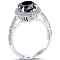 2.47 Carat Certified Natural Black Diamond Engagement Ring 18k Gold Pave Halo
