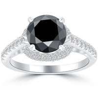 2.62 Carat Certified Natural Black Diamond Engagement Ring 18k White Gold