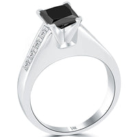 1.60 Carat Princess Cut Natural Black Diamond Engagement Ring 14k White Gold