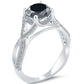 2.01 Carat Vintage Style Natural Black Diamond Engagement Ring 18k White Gold