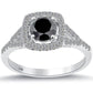 1.03 Carat Certified Natural Black Diamond Engagement Ring 14k Gold Pave Halo