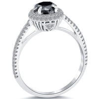 1.13 Carat Certified Natural Black Diamond Engagement Ring 18k Gold Pave Halo