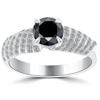 1.40 Carat Certified Natural Black Diamond Engagement Ring 14k White Gold