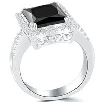 4.88 Carat Princess Cut Natural Black Diamond Engagement Ring 14k White Gold