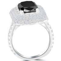 3.71 Carat Cushion Cut Black Diamond Engagement Ring 14k Pave Halo Vintage Style