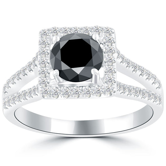 2.03 Carat Certified Natural Black Diamond Engagement Ring 14k White Gold