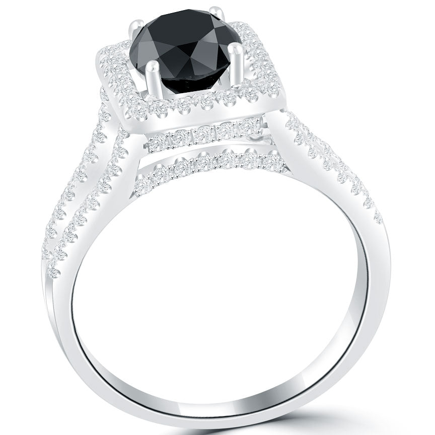 2.03 Carat Certified Natural Black Diamond Engagement Ring 14k White Gold